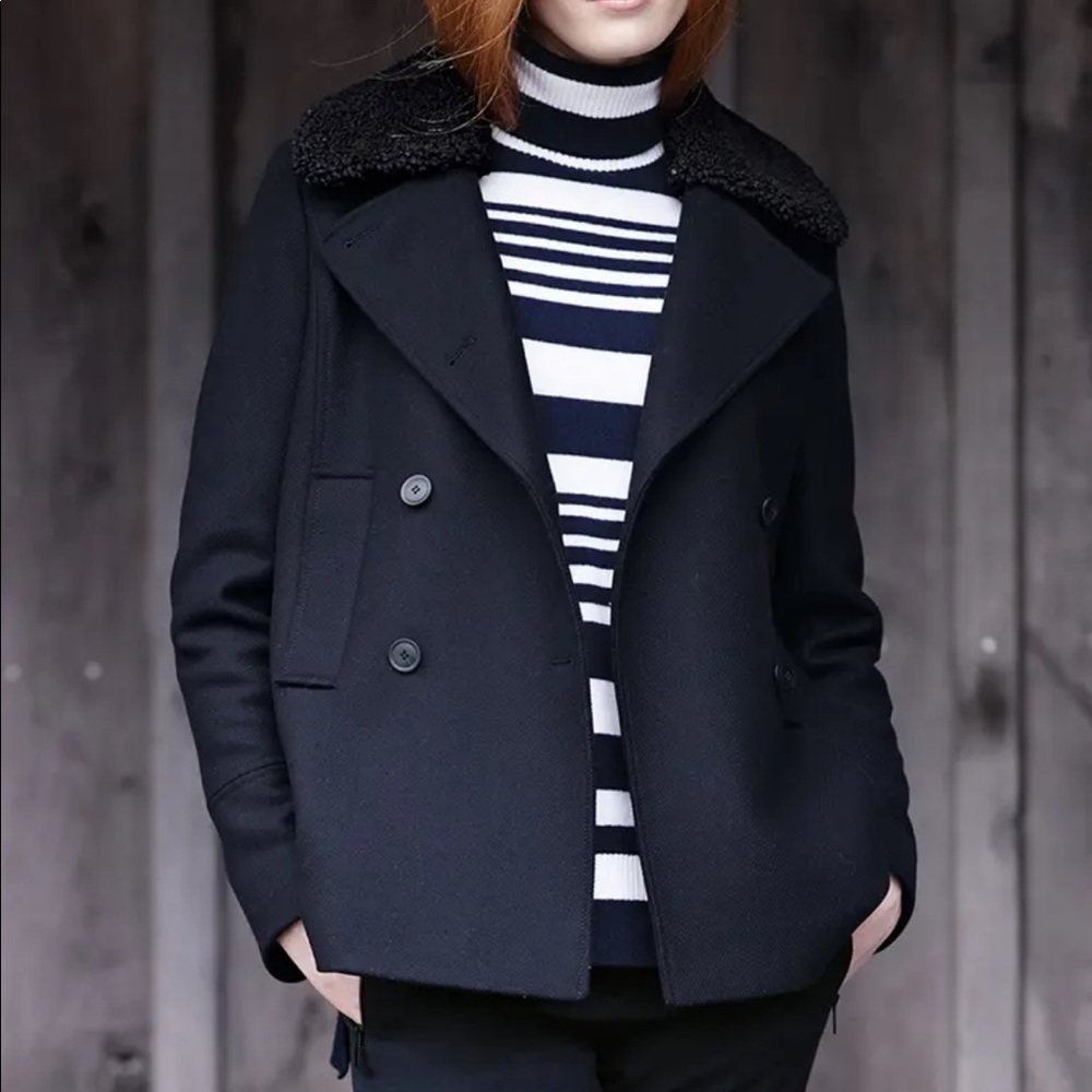 Cashmere, wool, & shearling cropped pea coat Small
